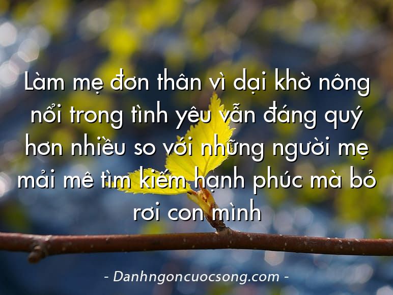Làm mẹ đơn thân vì dại khờ nông nổi trong tình yêu vẫn đáng quý hơn nhiều so với những người mẹ mải mê tìm kiếm hạnh phúc mà bỏ rơi con mình