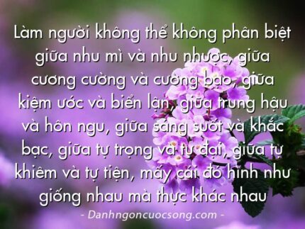 Làm người không thể không phân biệt giữa nhu mì và nhu nhược, giữa cương cường và cường bạo, giữa kiệm ước và biển lận, giữa trung hậu và hôn ngu, giữa sáng suốt và khắc bạc, giữa tự trọng và tự đại, giữa tự khiêm và tự tiện, mấy cái đó hình như giống nhau mà thực khác nhau