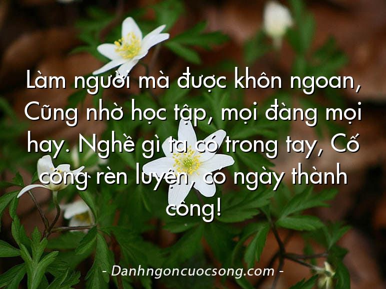 Làm người mà được khôn ngoan, Cũng nhờ học tập, mọi đàng mọi hay. Nghề gì ta có trong tay, Cố công rèn luyện, có ngày thành công!