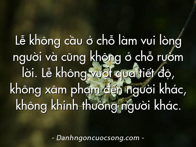 Lễ không cầu ở chỗ làm vui lòng người và cũng không ở chỗ rườm lời. Lễ không vượt qua tiết độ, không xâm phạm đến người khác, không khinh thường người khác.