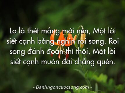 Lo là thét mắng mới nên, Một lời siết cạnh bằng nghìn roi song. Roi song đánh đoạn thì thôi, Một lời siết cạnh muôn đời chẳng quên.