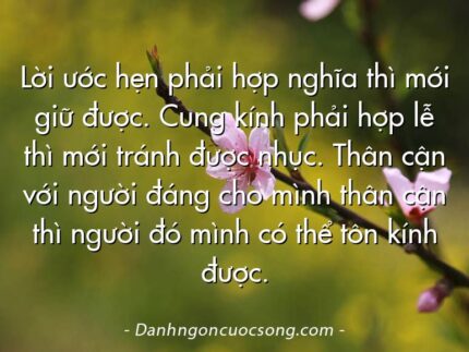 Lời ước hẹn phải hợp nghĩa thì mới giữ được. Cung kính phải hợp lễ thì mới tránh được nhục. Thân cận với người đáng cho mình thân cận thì người đó mình có thể tôn kính được.
