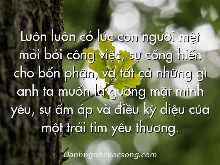 Luôn luôn có lúc con người mệt mỏi bởi công việc, sự cống hiến cho bổn phận, và tất cả những gì anh ta muốn là gương mặt mình yêu, sự ấm áp và điều kỳ diệu của một trái tim yêu thương.