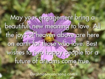 May your engagement bring a beautiful’ new meaning to love. All the joys of heaven above are here on earth for those who love. Best wishes to two happy people for a future of dreams come true.