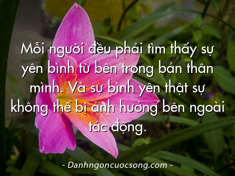 Mỗi người đều phải tìm thấy sự yên bình từ bên trong bản thân mình. Và sự bình yên thật sự không thể bị ảnh hưởng bên ngoài tác động.