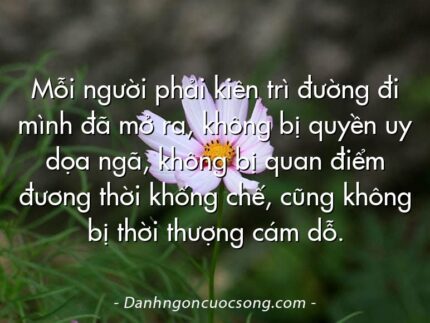 Mỗi người phải kiên trì đường đi mình đã mở ra, không bị quyền uy dọa ngã, không bị quan điểm đương thời khống chế, cũng không bị thời thượng cám dỗ.
