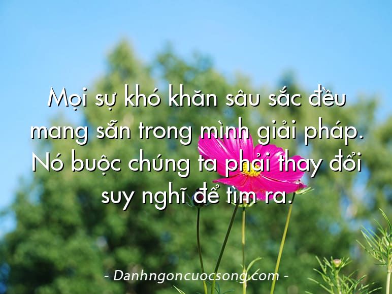 Mọi sự khó khăn sâu sắc đều mang sẵn trong mình giải pháp. Nó buộc chúng ta phải thay đổi suy nghĩ để tìm ra.