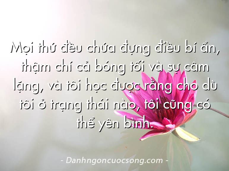 Mọi thứ đều chứa đựng điều bí ẩn, thậm chí cả bóng tối và sự câm lặng, và tôi học được rằng cho dù tôi ở trạng thái nào, tôi cũng có thể yên bình.