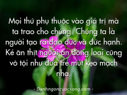 Mọi thứ phụ thuộc vào giá trị mà ta trao cho chúng. Chúng ta là người tạo ra đạo đức và đức hạnh. Kẻ ăn thịt người ăn đồng loại cũng vô tội như đứa trẻ mút kẹo mạch nha.