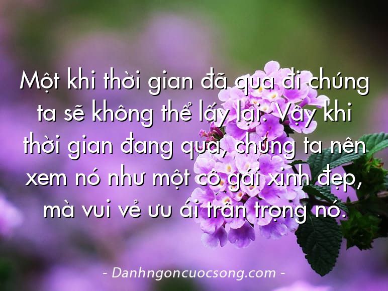 Một khi thời gian đã qua đi chúng ta sẽ không thể lấy lại. Vậy khi thời gian đang qua, chúng ta nên xem nó như một cô gái xinh đẹp, mà vui vẻ ưu ái trân trọng nó.