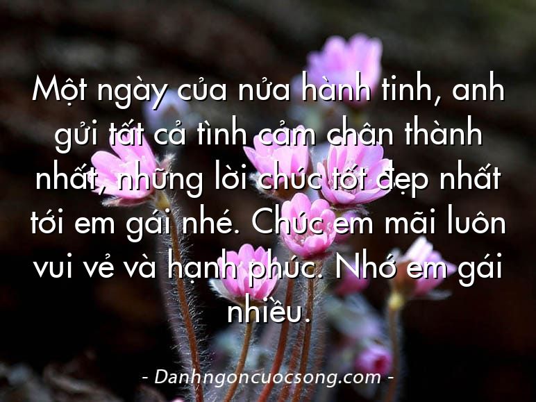 Một ngày của nửa hành tinh, anh gửi tất cả tình cảm chân thành nhất, những lời chúc tốt đẹp nhất tới em gái nhé. Chúc em mãi luôn vui vẻ và hạnh phúc. Nhớ em gái nhiều.