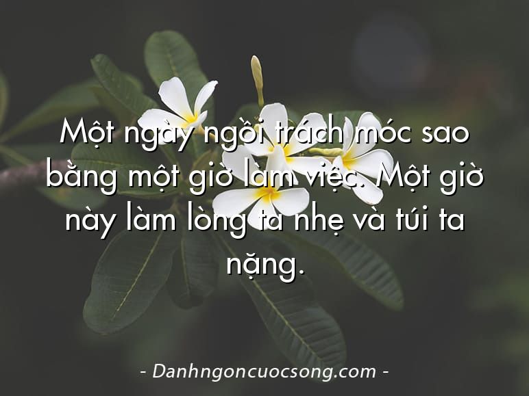Một ngày ngồi trách móc sao bằng một giờ làm việc. Một giờ này làm lòng ta nhẹ và túi ta nặng.