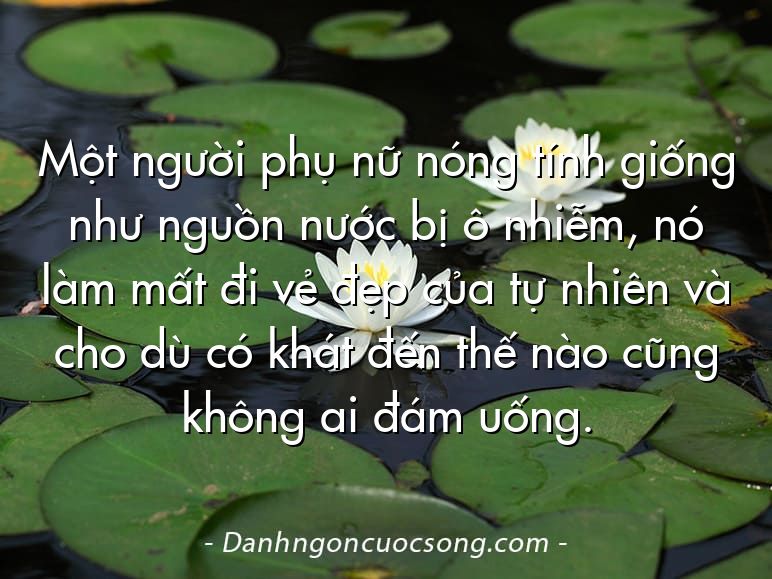 Một người phụ nữ nóng tính giống như nguồn nước bị ô nhiễm, nó làm mất đi vẻ đẹp của tự nhiên và cho dù có khát đến thế nào cũng không ai đám uống.