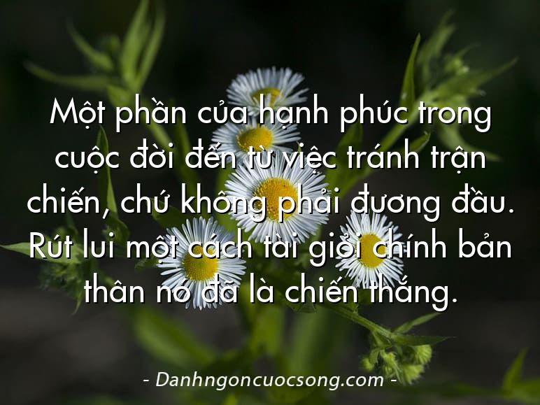 Một phần của hạnh phúc trong cuộc đời đến từ việc tránh trận chiến, chứ không phải đương đầu. Rút lui một cách tài giỏi chính bản thân nó đã là chiến thắng.