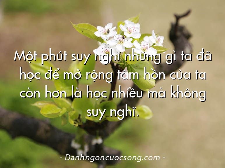 Một phút suy nghĩ những gì ta đã học để mở rộng tâm hồn của ta còn hơn là học nhỉều mà không suy nghĩ.