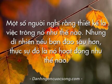 Một số người nghĩ rằng thiết kế là việc trông nó như thế nào. Nhưng dĩ nhiên nếu bạn đào sâu hơn, thực sự đó là nó hoạt động như thế nào.