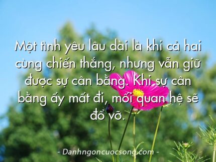 Một tình yêu lâu dài là khi cả hai cùng chiến thắng, nhưng vẫn giữ được sự cân bằng. Khi sự cân bằng ấy mất đi, mối quan hệ sẽ đổ vỡ.