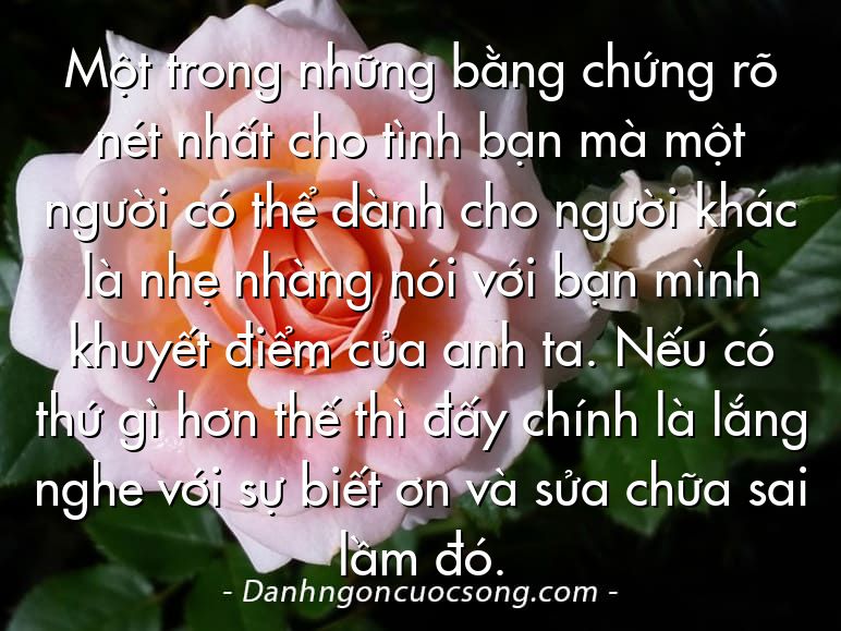 Một trong những bằng chứng rõ nét nhất cho tình bạn mà một người có thể dành cho người khác là nhẹ nhàng nói với bạn mình khuyết điểm của anh ta. Nếu có thứ gì hơn thế thì đấy chính là lắng nghe với sự biết ơn và sửa chữa sai lầm đó.