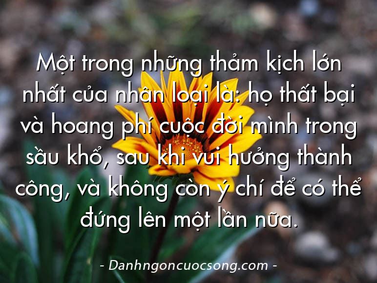 Một trong những thảm kịch lớn nhất của nhân loại là: họ thất bại và hoang phí cuộc đời mình trong sầu khổ, sau khi vui hưởng thành công, và không còn ý chí để có thể đứng lên một lần nữa.