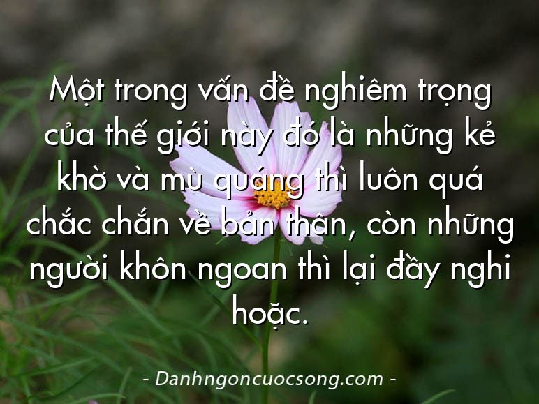 Một trong vấn đề nghiêm trọng của thế giới này đó là những kẻ khờ và mù quáng thì luôn quá chắc chắn về bản thân, còn những người khôn ngoan thì lại đầy nghi hoặc.