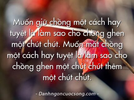 Muốn giữ chồng một cách hay tuyệt là làm sao cho chồng ghen một chút chút. Muốn mất chồng một cách hay tuyệt là làm sao cho chồng ghen một chút chút thêm một chút chút.
