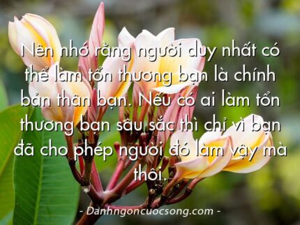 Nên nhớ rằng người duy nhất có thể làm tổn thương bạn là chính bản thân bạn. Nếu có ai làm tổn thương bạn sâu sắc thì chỉ vì bạn đã cho phép người đó làm vậy mà thôi.