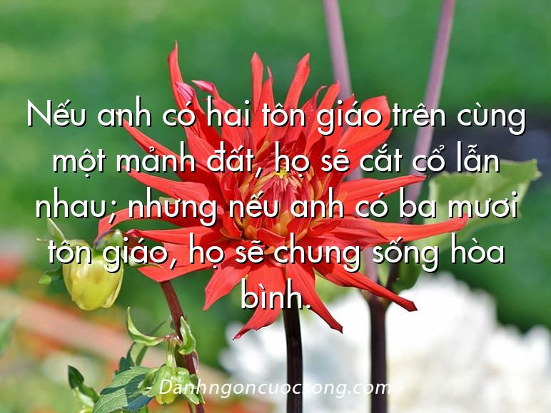 Nếu anh có hai tôn giáo trên cùng một mảnh đất, họ sẽ cắt cổ lẫn nhau; nhưng nếu anh có ba mươi tôn giáo, họ sẽ chung sống hòa bình.