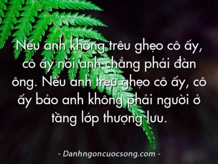 Nếu anh không trêu ghẹo cô ấy, cô ấy nói anh chẳng phải đàn ông. Nếu anh trêu ghẹo cô ấy, cô ấy bảo anh không phải người ở tầng lớp thượng lưu.