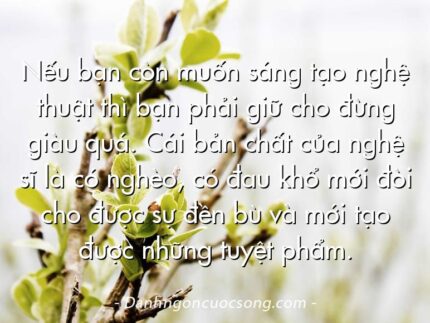 Nếu bạn còn muốn sáng tạo nghệ thuật thì bạn phải giữ cho đừng giàu quá. Cái bản chất của nghệ sĩ là có nghèo, có đau khổ mới đòi cho được sự đền bù và mới tạo được những tuyệt phẩm.