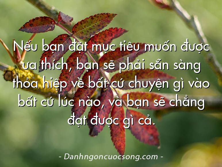 Nếu bạn đặt mục tiêu muốn được ưa thích, bạn sẽ phải sẵn sàng thỏa hiệp về bất cứ chuyện gì vào bất cứ lúc nào, và bạn sẽ chẳng đạt được gì cả.