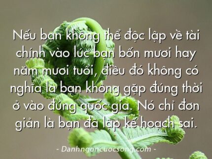 Nếu bạn không thể độc lập về tài chính vào lúc bạn bốn mươi hay năm mươi tuổi, điều đó không có nghĩa là bạn không gặp đúng thời ở vào đúng quốc gia. Nó chỉ đơn giản là bạn đã lập kế hoạch sai.