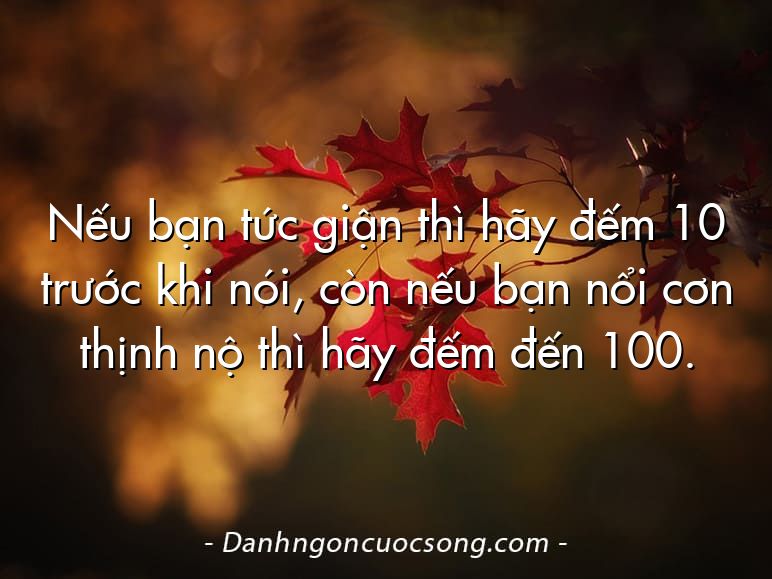 Nếu bạn tức giận thì hãy đếm 10 trước khi nói, còn nếu bạn nổi cơn thịnh nộ thì hãy đếm đến 100.