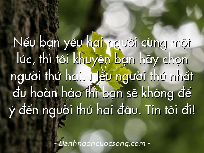 Nếu bạn yêu hai người cùng một lúc, thì tôi khuyên bạn hãy chọn người thứ hai. Nếu người thứ nhất đủ hoàn hảo thì bạn sẽ không để ý đến người thứ hai đâu. Tin tôi đi!