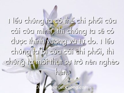 Nếu chúng ta có thể chi phối của cải của mình, thì chúng ta sẽ có được thịnh vượng và tự do. Nếu chúng ta bị của cải chi phối, thì chúng ta mới thật sự trở nên nghèo hèn.