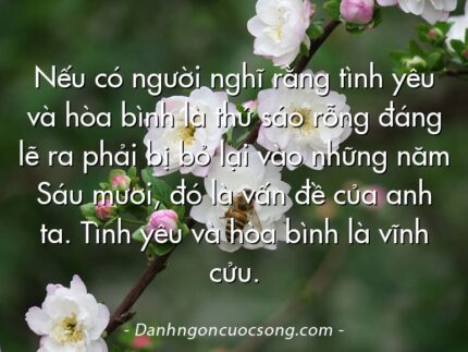 Nếu có người nghĩ rằng tình yêu và hòa bình là thứ sáo rỗng đáng lẽ ra phải bị bỏ lại vào những năm Sáu mươi, đó là vấn đề của anh ta. Tình yêu và hòa bình là vĩnh cửu.