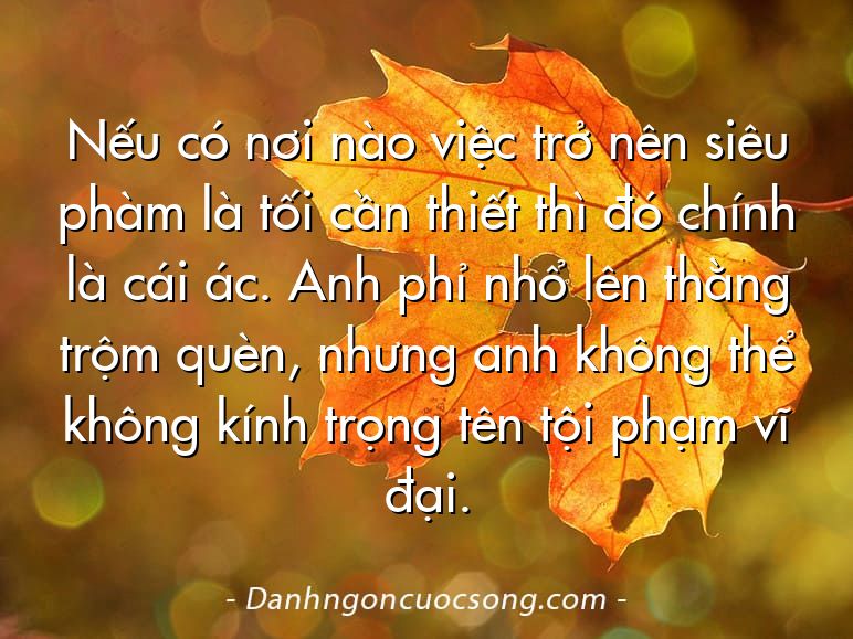 Nếu có nơi nào việc trở nên siêu phàm là tối cần thiết thì đó chính là cái ác. Anh phỉ nhổ lên thằng trộm quèn, nhưng anh không thể không kính trọng tên tội phạm vĩ đại.