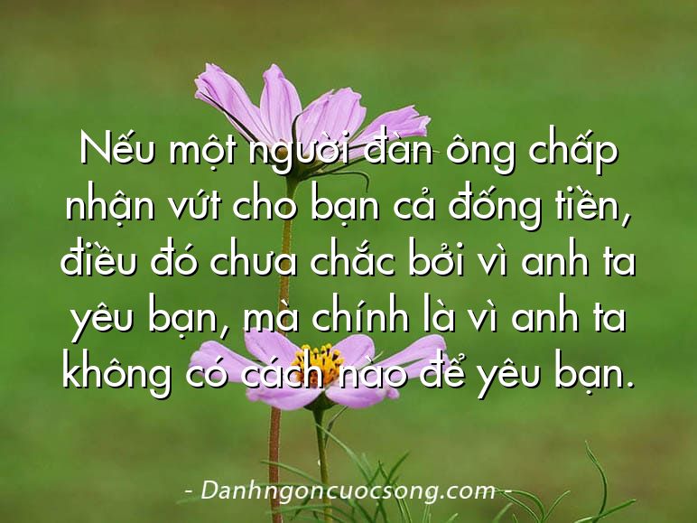 Nếu một người đàn ông chấp nhận vứt cho bạn cả đống tiền, điều đó chưa chắc bởi vì anh ta yêu bạn, mà chính là vì anh ta không có cách nào để yêu bạn.