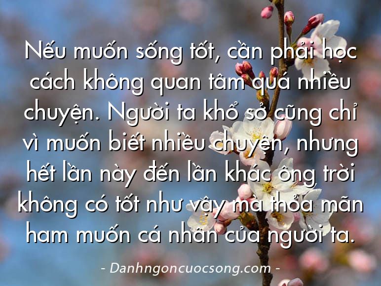 Nếu muốn sống tốt, cần phải học cách không quan tâm quá nhiều chuyện. Người ta khổ sở cũng chỉ vì muốn biết nhiều chuyện, nhưng hết lần này đến lần khác ông trời không có tốt như vậy mà thỏa mãn ham muốn cá nhân của người ta.