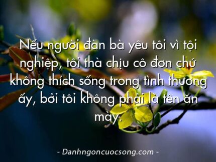 Nếu người đàn bà yêu tôi vì tội nghiệp, tôi thà chịu cô đơn chứ không thích sống trong tình thương ấy, bởi tôi không phải là tên ăn mày.