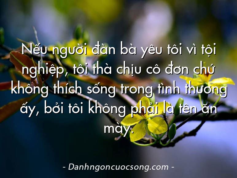 Nếu người đàn bà yêu tôi vì tội nghiệp, tôi thà chịu cô đơn chứ không thích sống trong tình thương ấy, bởi tôi không phải là tên ăn mày.