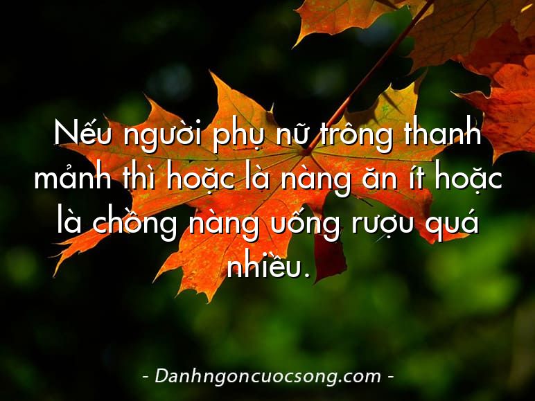 Nếu người phụ nữ trông thanh mảnh thì hoặc là nàng ăn ít hoặc là chồng nàng uống rượu quá nhiều.