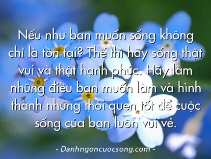 Nếu như bạn muốn sống không chỉ là tồn tại? Thế thì hãy sống thật vui và thật hạnh phúc. Hãy làm những điều bạn muốn làm và hình thành những thói quen tốt để cuộc sống của bạn luôn vui vẻ.