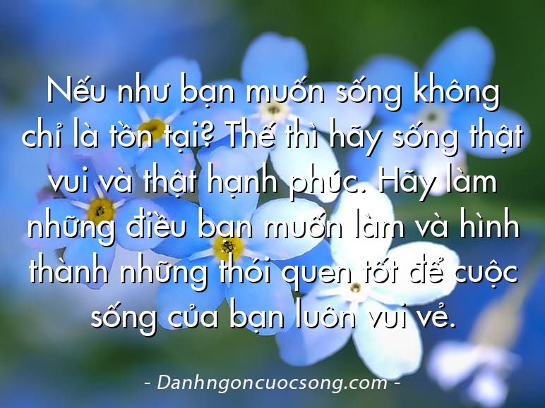 Nếu như bạn muốn sống không chỉ là tồn tại? Thế thì hãy sống thật vui và thật hạnh phúc. Hãy làm những điều bạn muốn làm và hình thành những thói quen tốt để cuộc sống của bạn luôn vui vẻ.