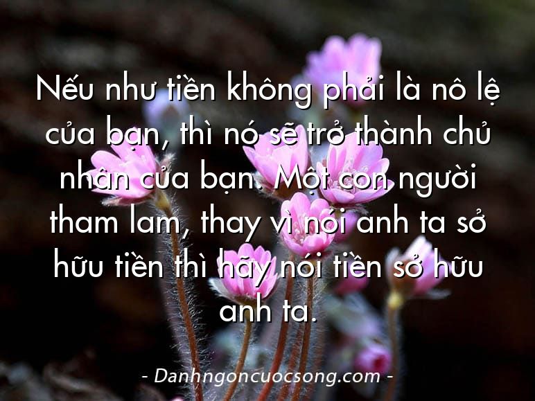 Nếu như tiền không phải là nô lệ của bạn, thì nó sẽ trở thành chủ nhân của bạn. Một con người tham lam, thay vì nói anh ta sở hữu tiền thì hãy nói tiền sở hữu anh ta.