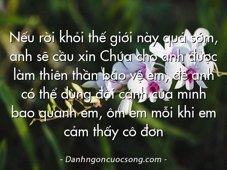 Nếu rời khỏi thế giới này quá sớm, anh sẽ cầu xin Chúa cho anh được làm thiên thần bảo vệ em, để anh có thể dùng đôi cánh của mình bao quanh em, ôm em mỗi khi em cảm thấy cô đơn