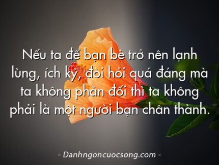 Nếu ta để bạn bè trở nên lạnh lùng, ích kỷ, đòi hỏi quá đáng mà ta không phản đối thì ta không phải là một người bạn chân thành.