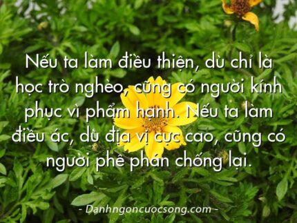 Nếu ta làm điều thiện, dù chỉ là học trò nghèo, cũng có người kính phục vì phẩm hạnh. Nếu ta làm điều ác, dù địa vị cực cao, cũng có người phê phán chống lại.