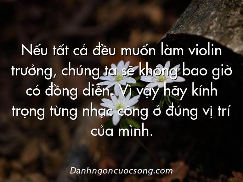 Nếu tất cả đều muốn làm violin trưởng, chúng ta sẽ không bao giờ có đồng diễn. Vì vậy hãy kính trọng từng nhạc công ở đúng vị trí của mình.