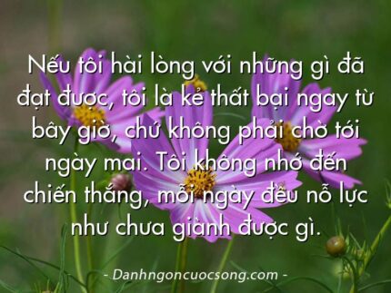 Nếu tôi hài lòng với những gì đã đạt được, tôi là kẻ thất bại ngay từ bây giờ, chứ không phải chờ tới ngày mai. Tôi không nhớ đến chiến thắng, mỗi ngày đều nỗ lực như chưa giành được gì.