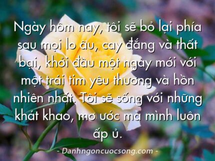 Ngày hôm nay, tôi sẽ bỏ lại phía sau mọi lo âu, cay đắng và thất bại, khởi đầu một ngày mới với một trái tim yêu thương và hồn nhiên nhất. Tôi sẽ sống với những khát khao, mơ ước mà mình luôn ấp ủ.